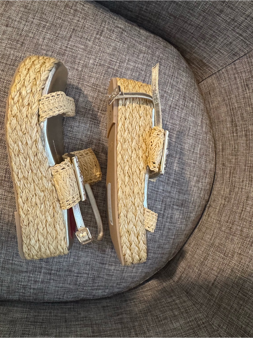 Roger Vivier Beige Woven Raffia Platform Sandals with Rhinestone Buckle - Picture 7 of 10